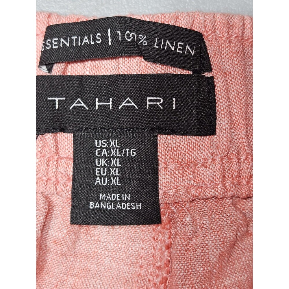 Tahari Essentials Pants Womens XL Coral 100% Linen Pull On Wide Leg Cropped - Picture 4 of 8